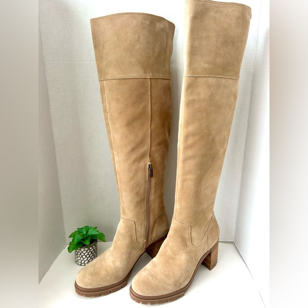 Vince Camuto Dasemma Tan Suede OTK Over The Knee Block Heel Boots Size 9.5 - Picture 3 of 12